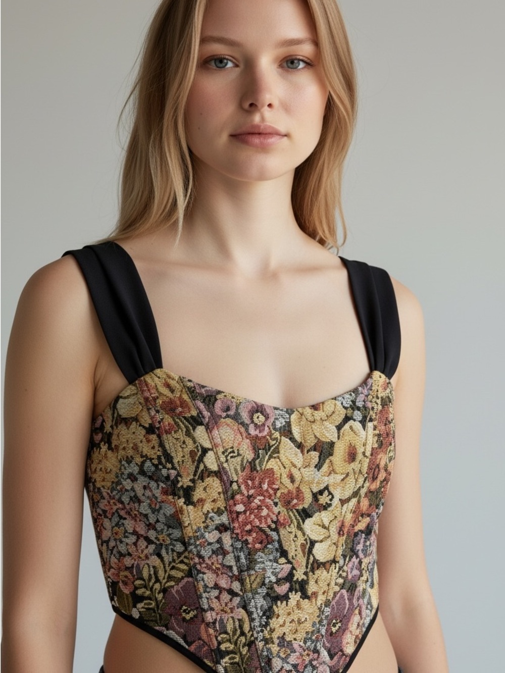 Altar'd State Floral Tapestry Corset Bodice with Black Straps